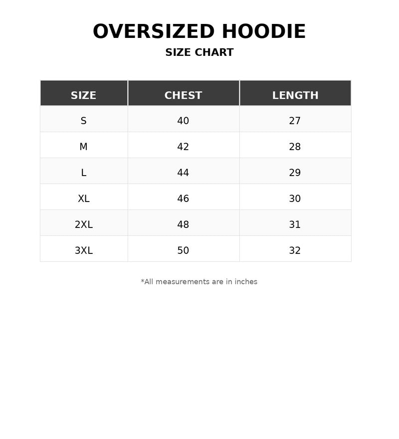 Urban Sanctuary – Unisex Oversized Hoodie Size Chart