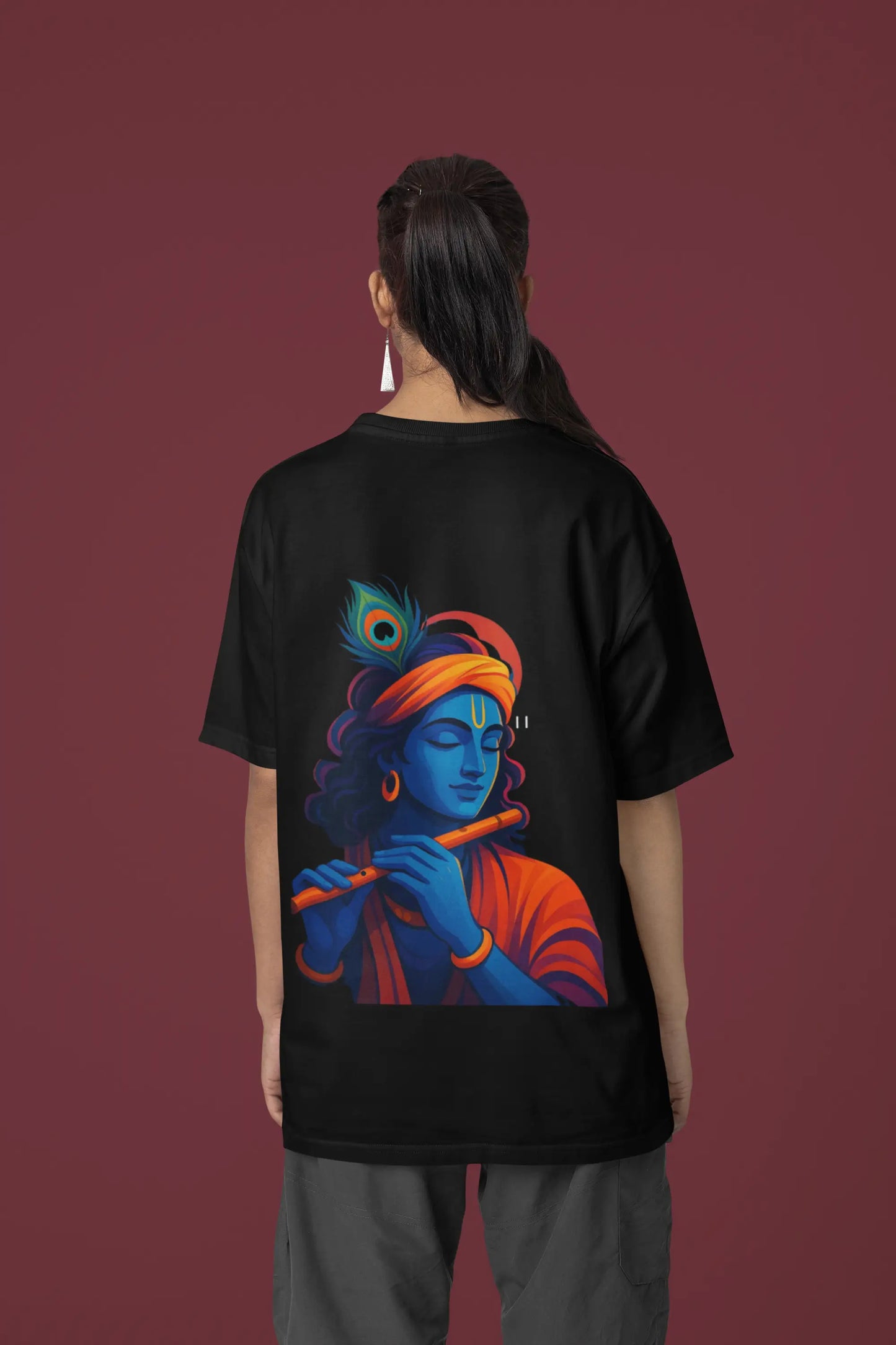 ✨ Black Krishna Graphic Oversized T-Shirt – “सर्व कारण कारणम्”