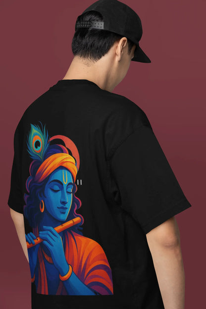 ✨ Black Krishna Graphic Oversized T-Shirt – “सर्व कारण कारणम्”
