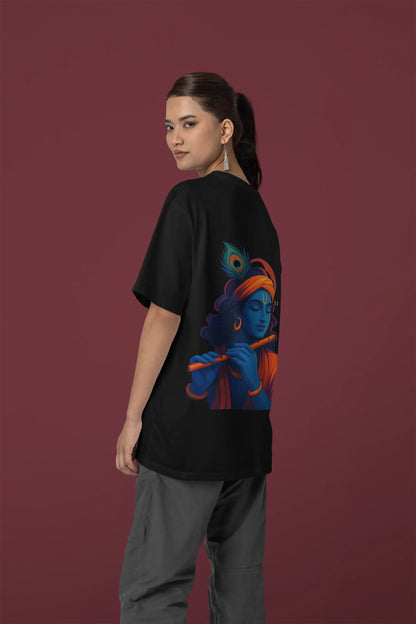 ✨ Black Krishna Graphic Oversized T-Shirt – “सर्व कारण कारणम्”