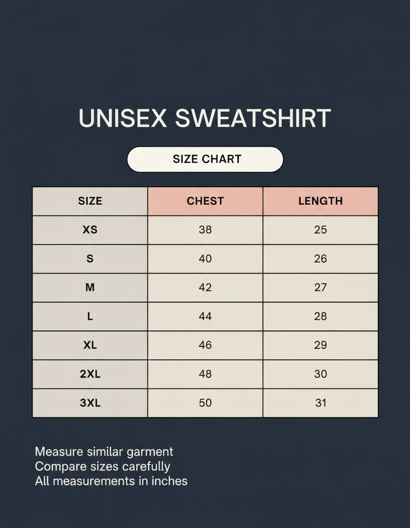 Ant Asti Prarambh Sweatshirt | Spiritual Streetwear | 100% Cotton 300 GSM Size Chart